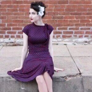 Retrolicious Bridget Heart Bombshell Dress in Navy and Red